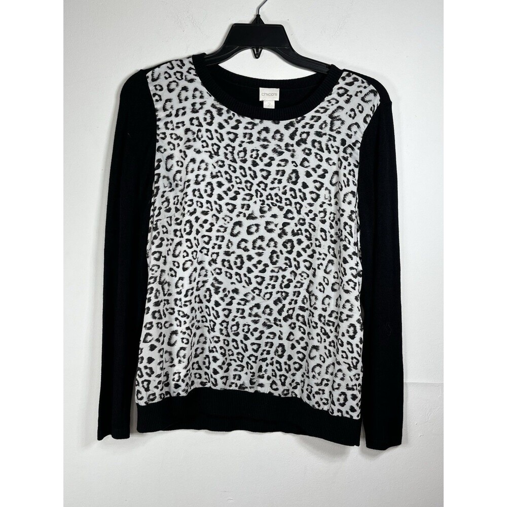 chicos Animal Print Sweater Knit L 2 top Long Sleeve